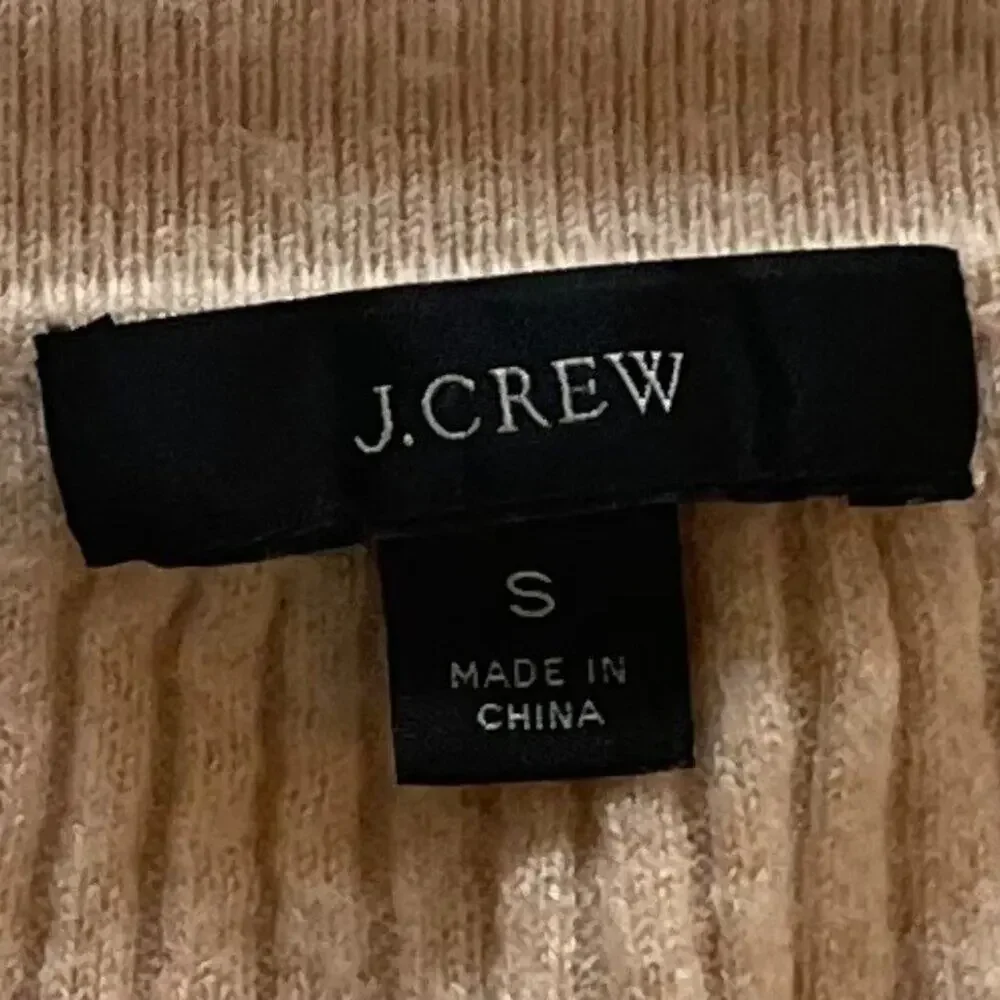 J. Crew Tan, Beige Ruffle Collar Ribbed Merino Wool Sweater, Size Small